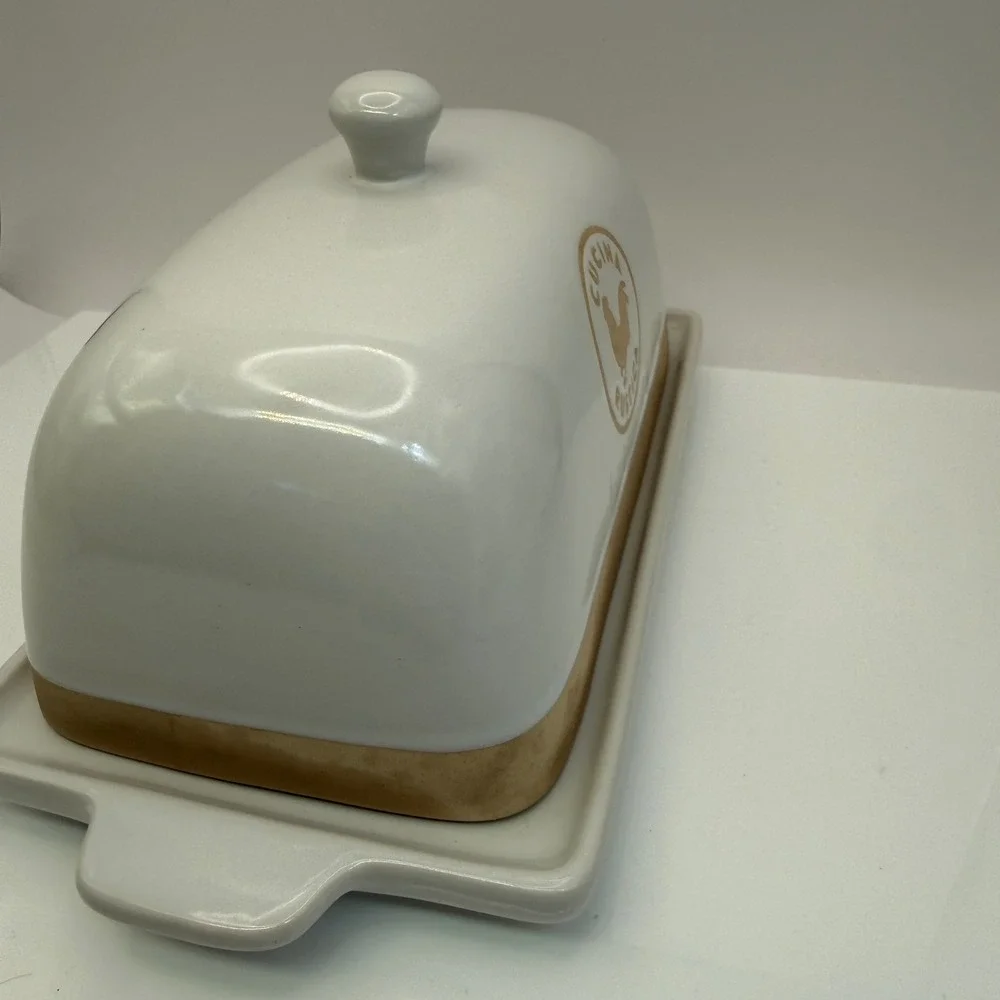 Sur‎ La Table Cucina Rustica Stoneware Butter Dish Rooster White Tan